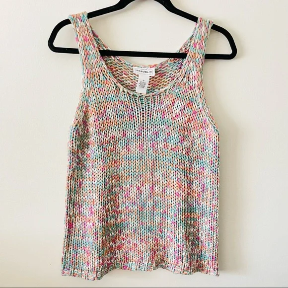 For The REPUBLIC Women’s Multicolor Handmade Knitted Cropped Tank Top Size US M - Picture 1 of 16